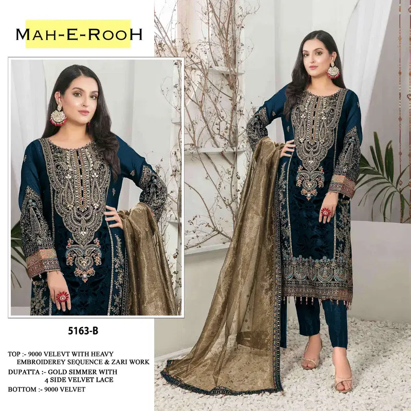 Mah E Rooh 5163 Velvet Embroidered Salwar Kameez Collection